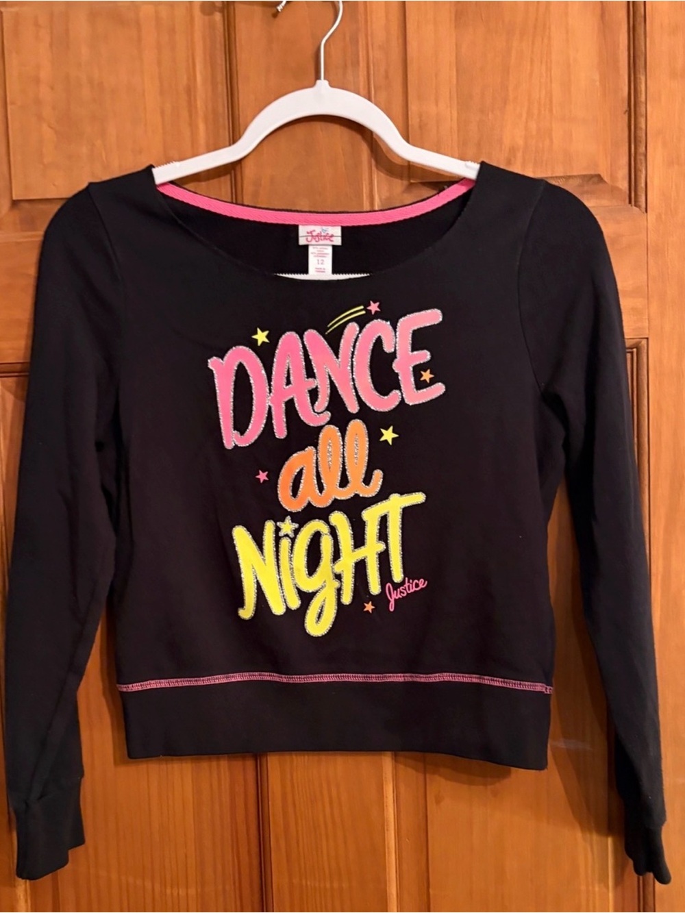 Justice Girls Black Sweatshirt
"Dance All Night" Vibrant
Graphic Size 12